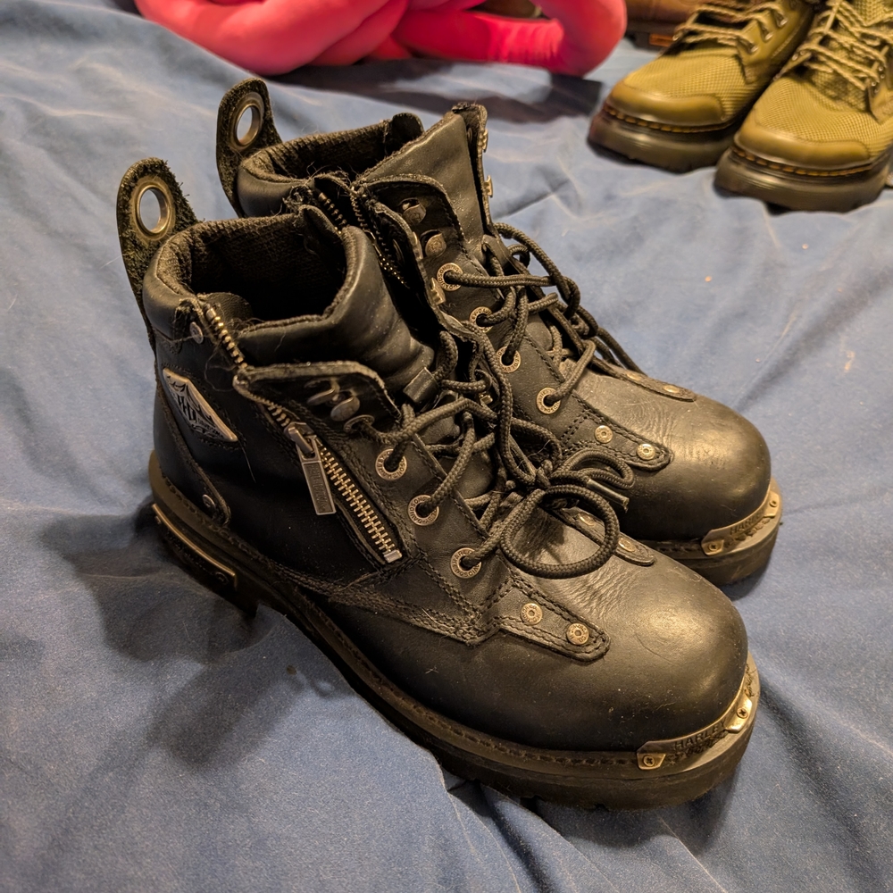 Harley-Davidson Black Leather Boots Durable High-Top Design